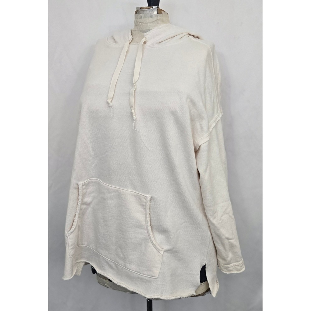 Michael Stars Hoodie Pullover S Small Cream Terry Raw Edge Made in USA Cozy Boho